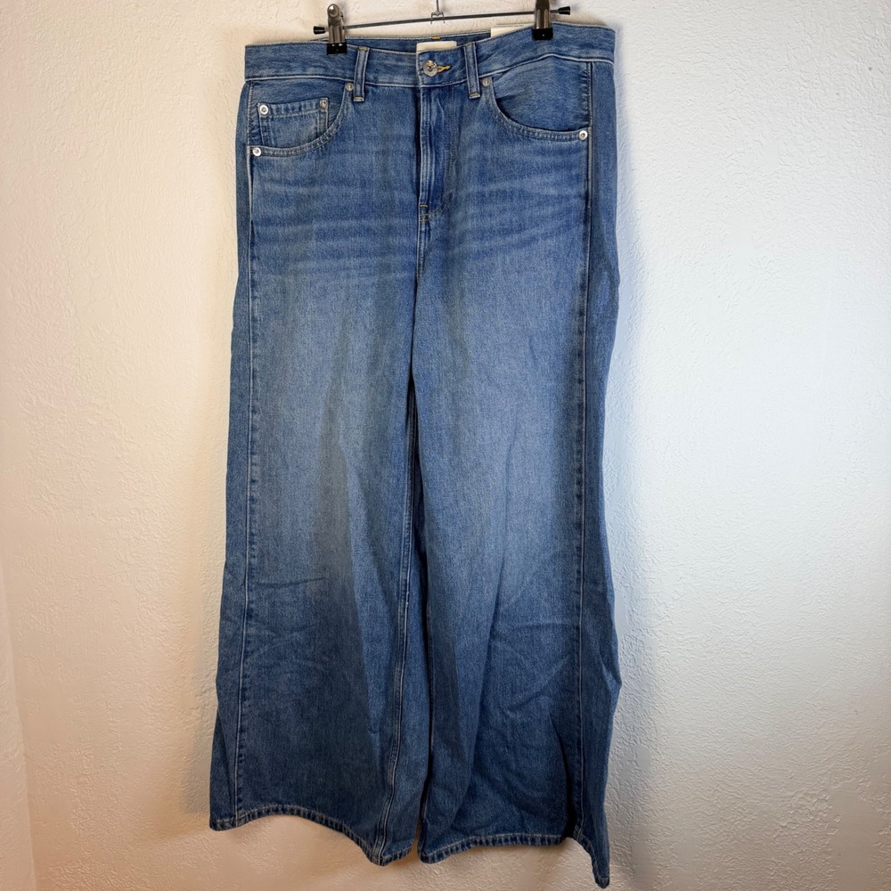 NEW Everlane The Paneled Wide-Leg Jean 30R Medium Blue Organic Cotton Mid-Rise